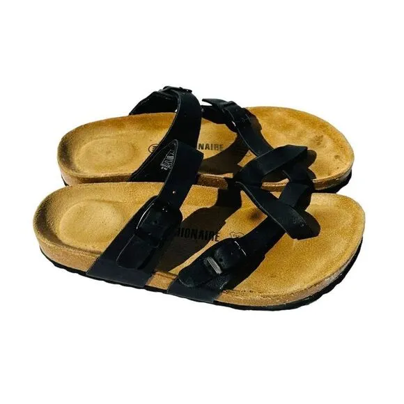 Cushionaire Womens Sandals Luna Cork Footbed One Finger Slip On Black Size 8