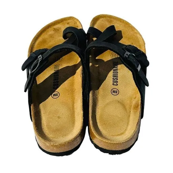 Cushionaire Womens Sandals Luna Cork Footbed One Finger Slip On Black Size 8