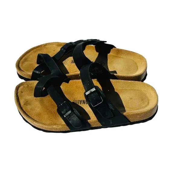 Cushionaire Womens Sandals Luna Cork Footbed One Finger Slip On Black Size 8