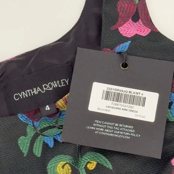 Cynthia Rowley Sz 4 Floral Jacquard Sheath Minidress Sleeveless Black Multi NWT