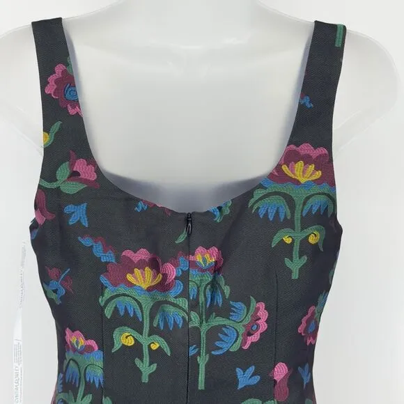Cynthia Rowley Sz 4 Floral Jacquard Sheath Minidress Sleeveless Black Multi NWT