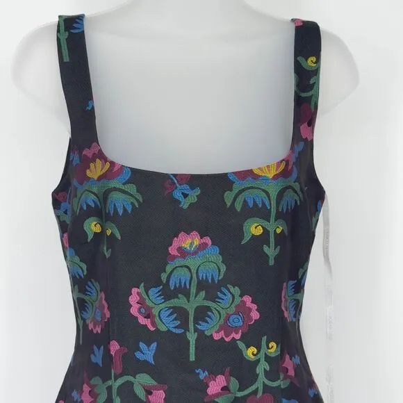 Cynthia Rowley Sz 4 Floral Jacquard Sheath Minidress Sleeveless Black Multi NWT