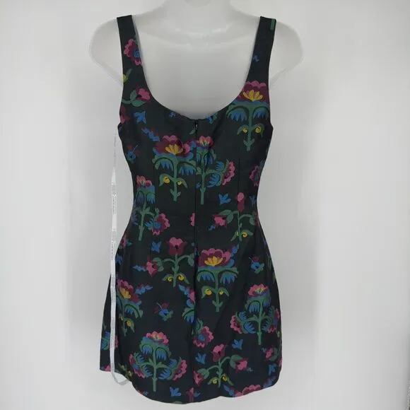Cynthia Rowley Sz 4 Floral Jacquard Sheath Minidress Sleeveless Black Multi NWT