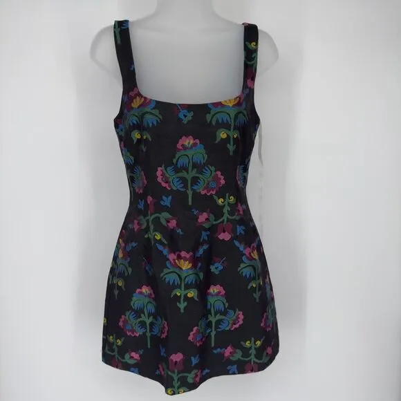 Cynthia Rowley Sz 4 Floral Jacquard Sheath Minidress Sleeveless Black Multi NWT
