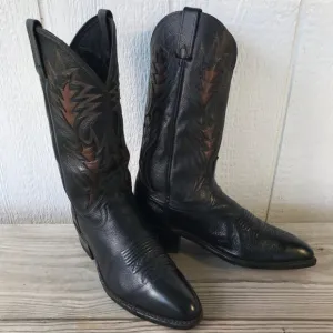 Dan Post Mens Black Leather Brown Inlay Cowboy Western Dress Boots 8.5 D 106R