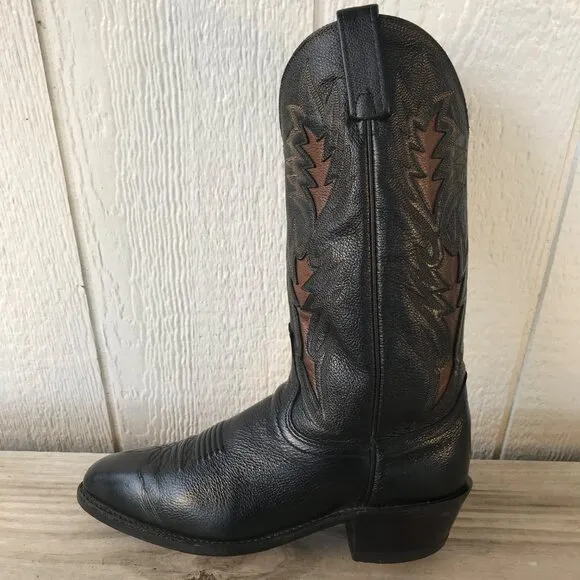 Dan Post Mens Black Leather Brown Inlay Cowboy Western Dress Boots 8.5 D 106R