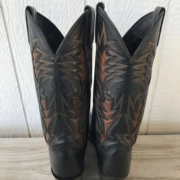 Dan Post Mens Black Leather Brown Inlay Cowboy Western Dress Boots 8.5 D 106R