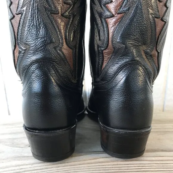 Dan Post Mens Black Leather Brown Inlay Cowboy Western Dress Boots 8.5 D 106R