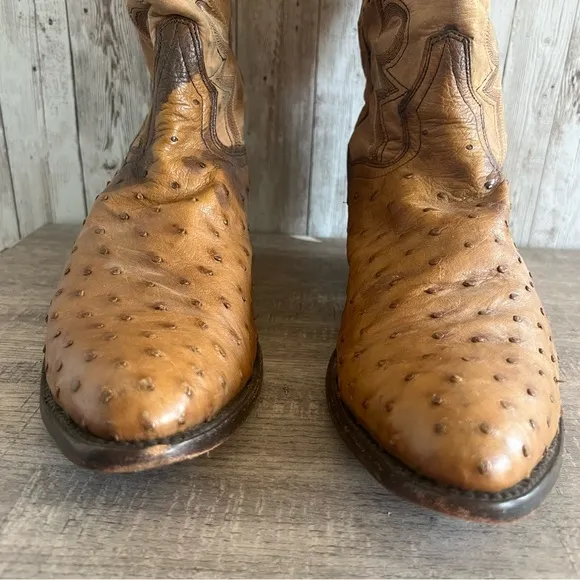 Dan Post Mens Tempe Ostrich Embroidered Round Toe Pull On Dress Boots - Brown