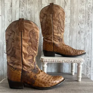 Dan Post Mens Tempe Ostrich Embroidered Round Toe Pull On Dress Boots - Brown