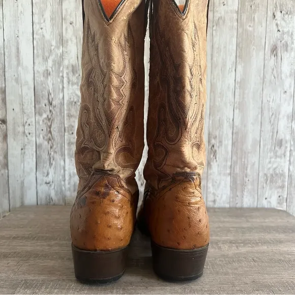 Dan Post Mens Tempe Ostrich Embroidered Round Toe Pull On Dress Boots - Brown