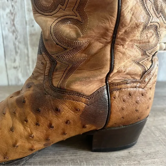 Dan Post Mens Tempe Ostrich Embroidered Round Toe Pull On Dress Boots - Brown