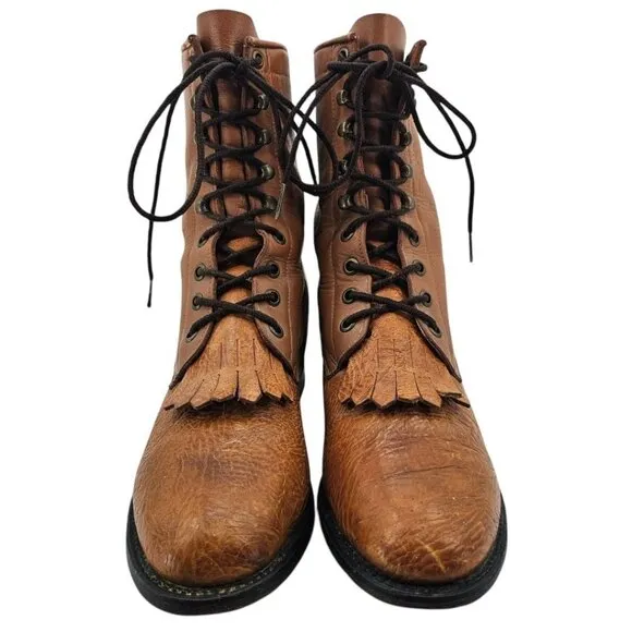 Dan Post Zecuda Mens 8.5B Leather Lace Up Fringe Boot