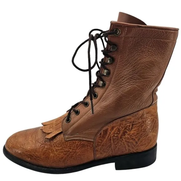 Dan Post Zecuda Mens 8.5B Leather Lace Up Fringe Boot