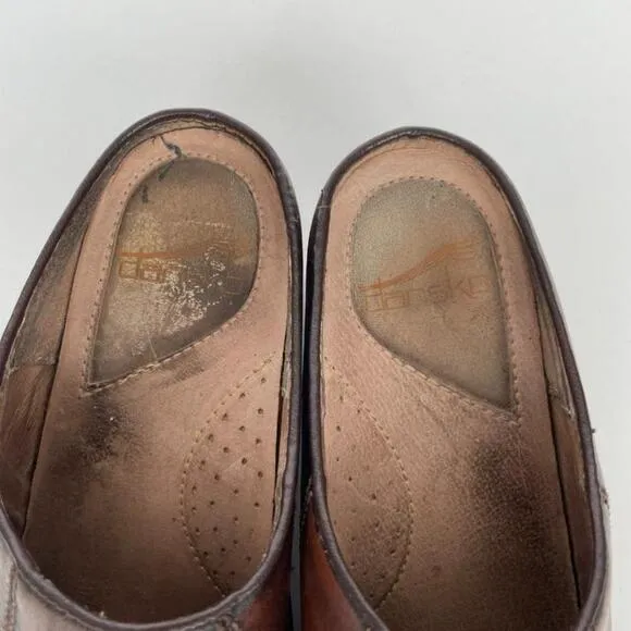 Dansko Leather Slip On Closed-Toe Block Heel Casual Mules Sandals Brown 37