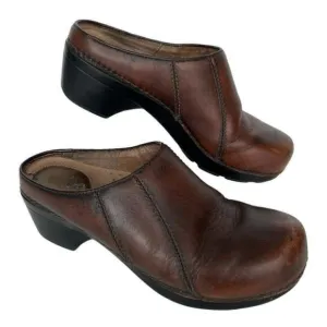 Dansko Leather Slip On Closed-Toe Block Heel Casual Mules Sandals Brown 37