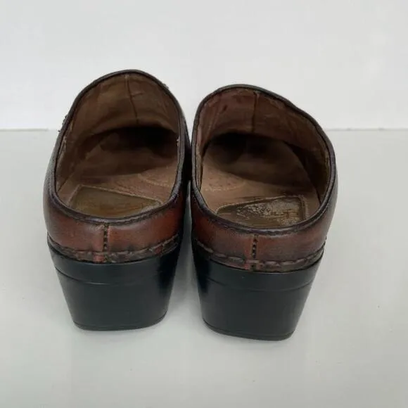 Dansko Leather Slip On Closed-Toe Block Heel Casual Mules Sandals Brown 37