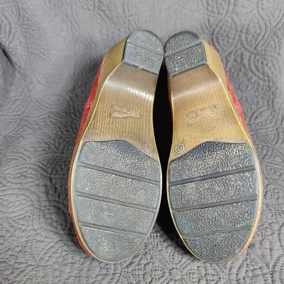 Dansko Max Block Heel Zip  Distressed Rust Burgundy Leather Ankle Wedge 6.5-7