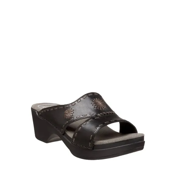 Dansko Sunny Black Leather Slip‎ On Sandals Clogs