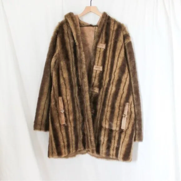 Dennis by Dennis Basso Reversible Faux Fur Coat Brown and Tan 1X