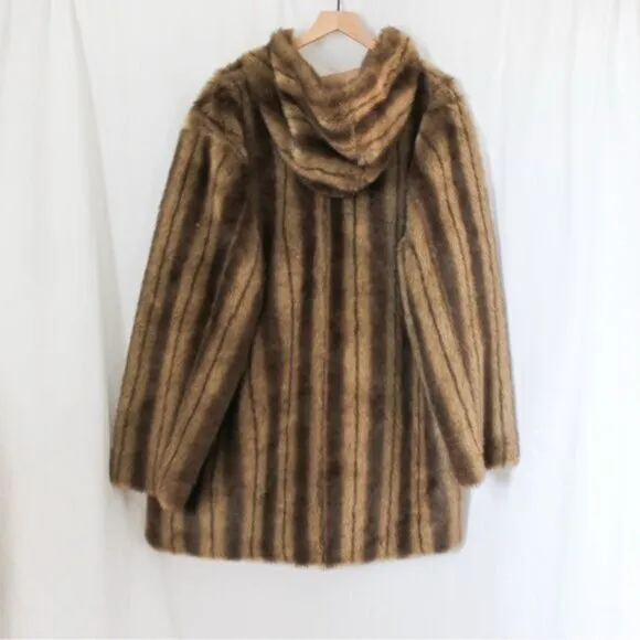 Dennis by Dennis Basso Reversible Faux Fur Coat Brown and Tan 1X