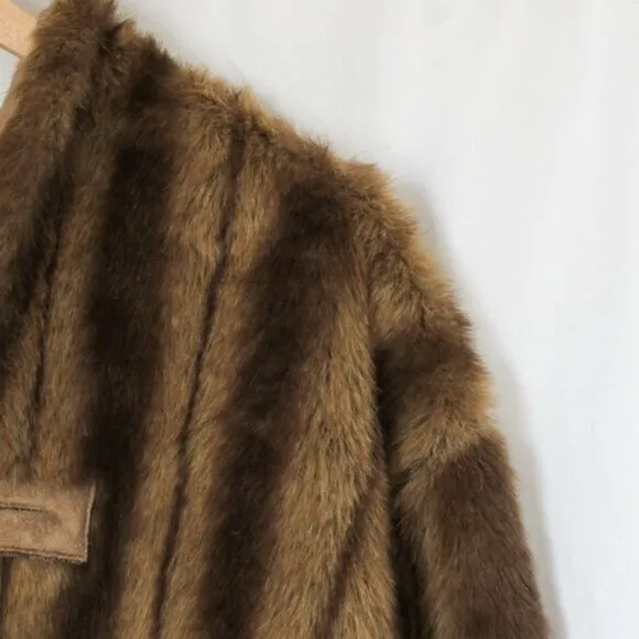Dennis by Dennis Basso Reversible Faux Fur Coat Brown and Tan 1X