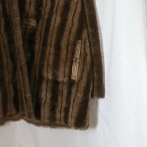 Dennis by Dennis Basso Reversible Faux Fur Coat Brown and Tan 1X