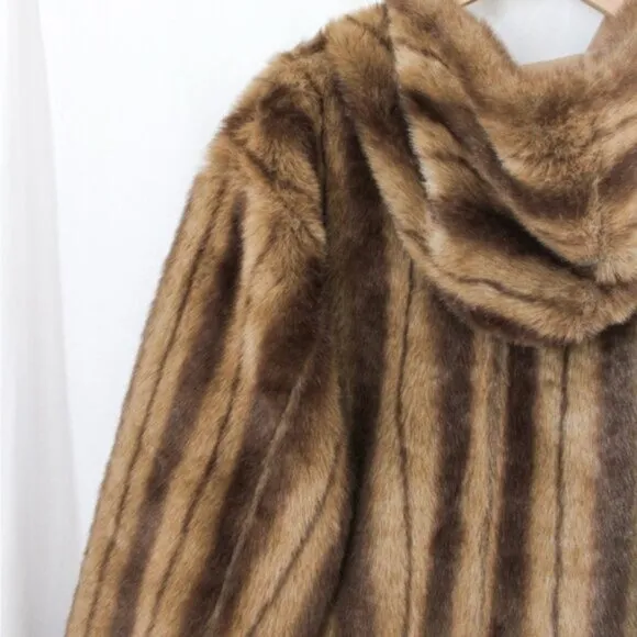 Dennis by Dennis Basso Reversible Faux Fur Coat Brown and Tan 1X