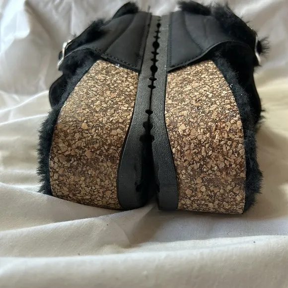 Dirty Laundry Black Fuzzy Slip-on Time Out Wedge Sandals-Size 39  NWOB