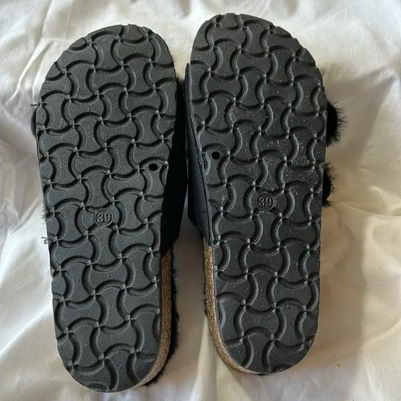 Dirty Laundry Black Fuzzy Slip-on Time Out Wedge Sandals-Size 39  NWOB