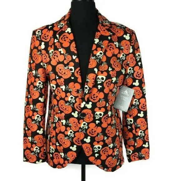 Disney Glow in the Dark Halloween Jacket Blazer Sz L/XL Mickey Pumpkin Skull