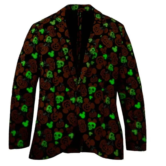 Disney Glow in the Dark Halloween Jacket Blazer Sz L/XL Mickey Pumpkin Skull