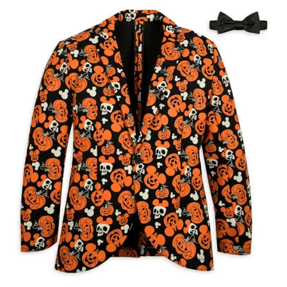 Disney Glow in the Dark Halloween Jacket Blazer Sz L/XL Mickey Pumpkin Skull