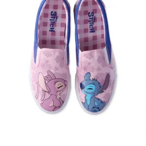 Disney Womens Shoes Stitch Low Top Slip-on Canvas Sneakers Lilac Checkered 9.5‎
