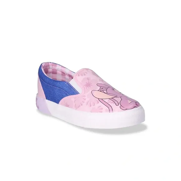 Disney Womens Shoes Stitch Low Top Slip-on Canvas Sneakers Lilac Checkered 9.5‎