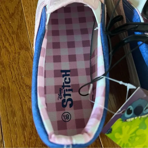 Disney Womens Shoes Stitch Low Top Slip-on Canvas Sneakers Lilac Checkered 9.5‎