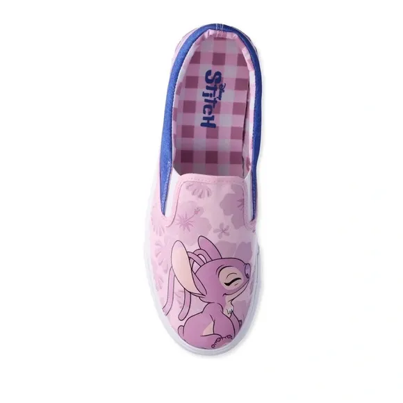 Disney Womens Shoes Stitch Low Top Slip-on Canvas Sneakers Lilac Checkered 9.5‎