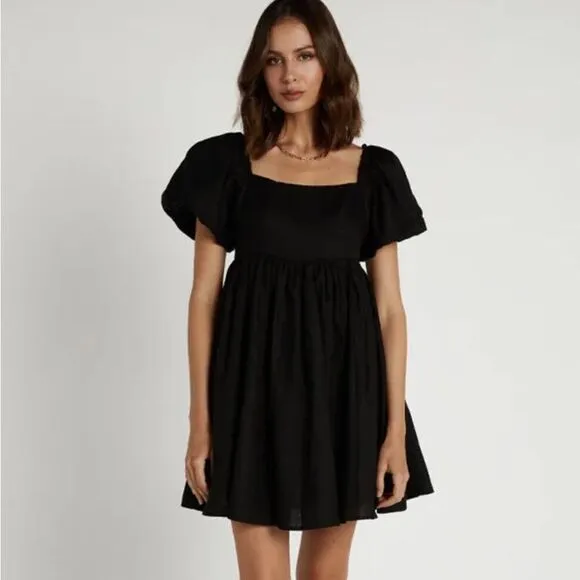 DISSH Danielle Black Linen Mini Dress in black