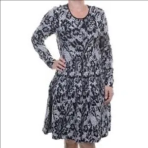 DKNY Black and White Long Sleeve Sweater Dress