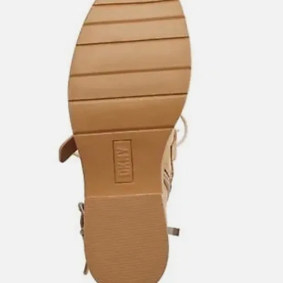 DKNY ITA SUEDE STRIPY BOOTS ROUND TOE WOMEN PLATFORM PADDED BEIGE COLOR SZ 6.5