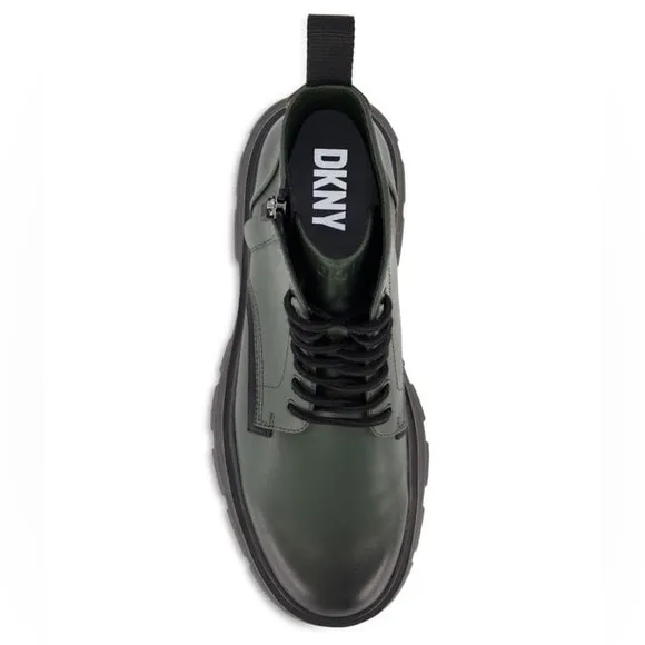 DKNY Men’s Suffix Green Lace-Up Side Zip Combat Boot- Size 11M