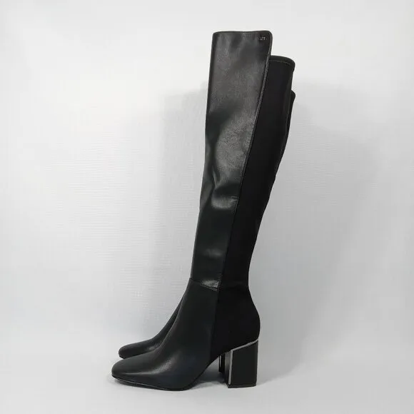 DKNY Women's Cilli Square-Toe Black Knee-High Dress Boots Size 7