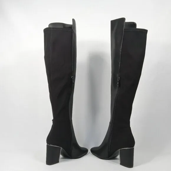 DKNY Women's Cilli Square-Toe Black Knee-High Dress Boots Size 7