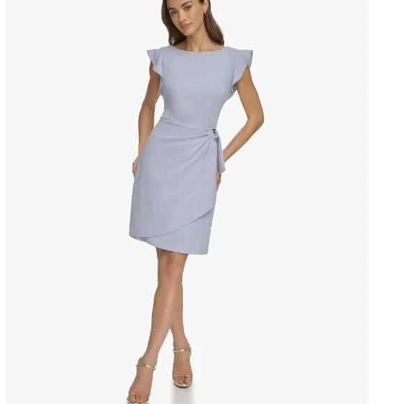 DKNY Women's Flutter Sleeve Faux Wrap with Hardware, Size 2