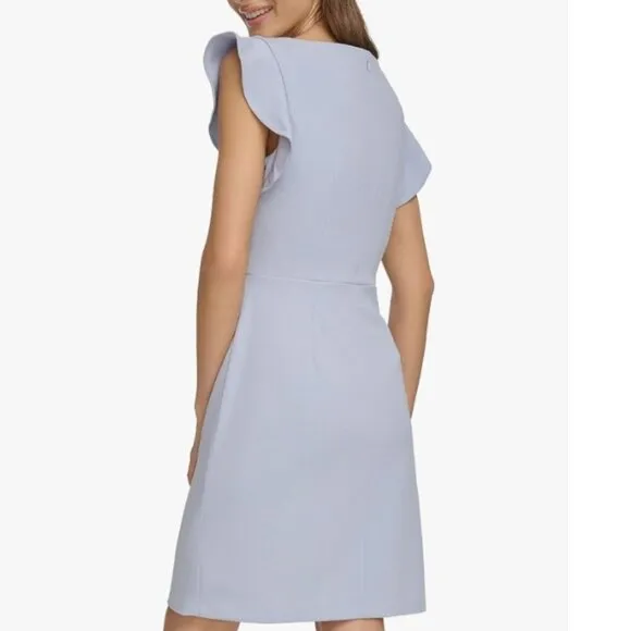 DKNY Women's Flutter Sleeve Faux Wrap with Hardware, Size 2