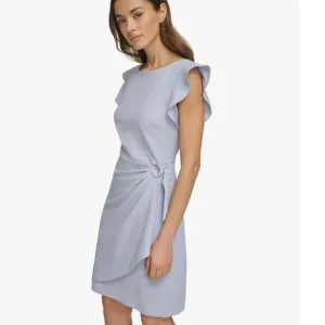 DKNY Women's Flutter Sleeve Faux Wrap with Hardware, Size 2