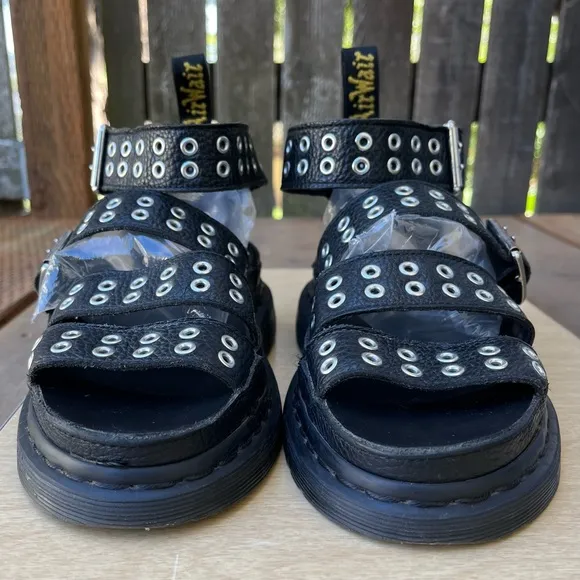 Doc Martens Clarissa II HDW Aunt Sally Leather Buckle Sandals Black Sz 37EU/6US