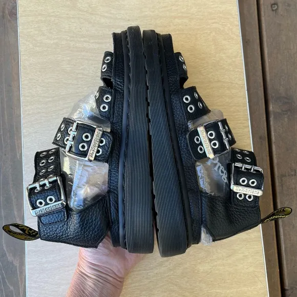 Doc Martens Clarissa II HDW Aunt Sally Leather Buckle Sandals Black Sz 37EU/6US