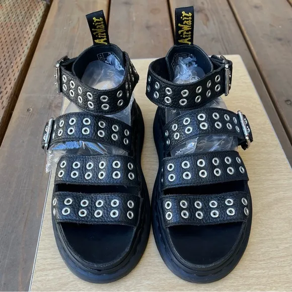 Doc Martens Clarissa II HDW Aunt Sally Leather Buckle Sandals Black Sz 37EU/6US