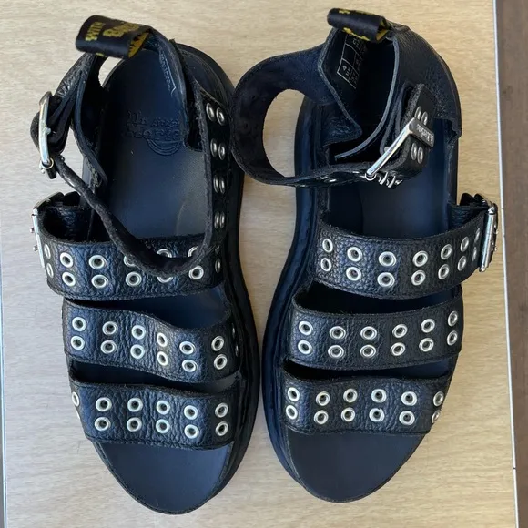 Doc Martens Clarissa II HDW Aunt Sally Leather Buckle Sandals Black Sz 37EU/6US